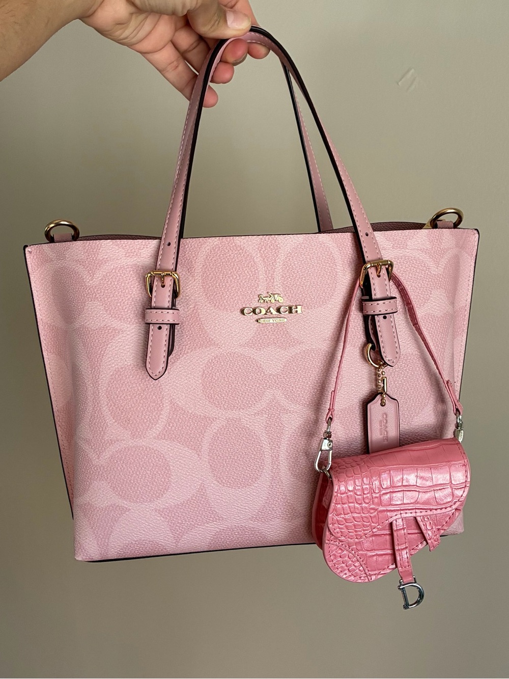 Pink Croc-Embossed Mini Saddle Bag Charm